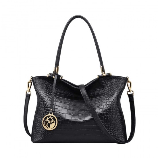 Δερμάτινη Γυναικεία Τσάντα Shopper ‘Ωμου Foxer 986046F μαύρο Cardinalbags