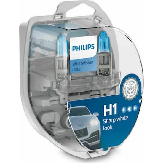 Philips H1 White Vision Ultra 12V 55W 2τμχ 12258WVUSM ΛΑΜΠΕΣ ΑΥΤ/ΤΟΥ
